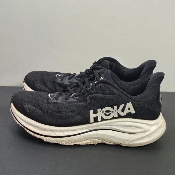 Hoka Men Clifton 10 Size 10.5 Black White Mesh Running Shoes 1162030 BWHT - Picture 4 of 12